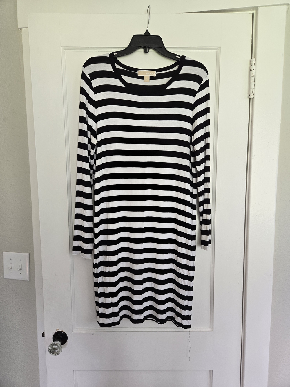MICHAEL Michael Kors Black and White Striped Long Sleeve Knit Dress